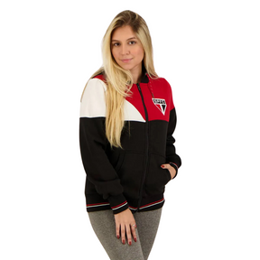 Jaqueta Moletom São Paulo Tricolor Feminina Preta