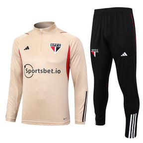 Conjunto São Paulo Adidas Zíper Curto Bege